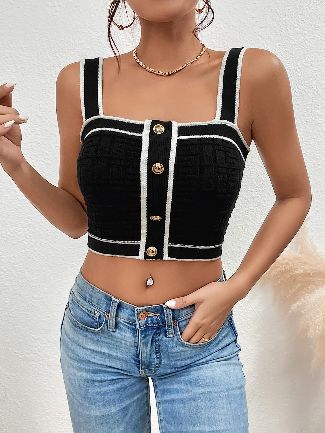 SweatyRocks Women's Sleeveless Ribbed Knit Spaghetti Strap Crop Cami Tank Top - Image 7